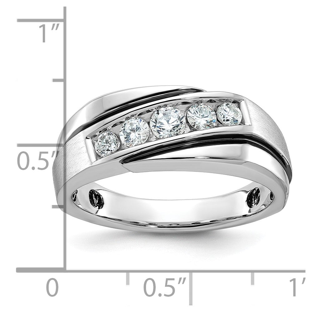 IBGoodman 10k White Gold with Black Rhodium Men's Polished Satin and Grooved 1/2 Carat A Quality Diamond Ring
