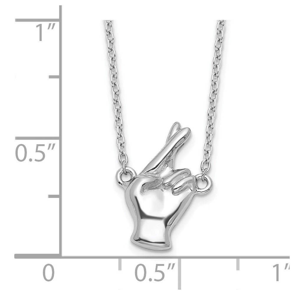 Sterling Silver Rhodium-plated Fingers Crossed Necklace