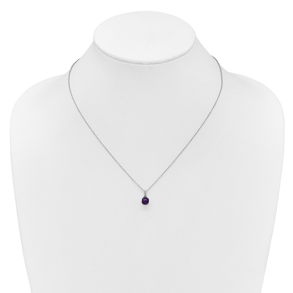 Sterling Silver Amethyst Diamond Pendant w/Chain 6mm AM
