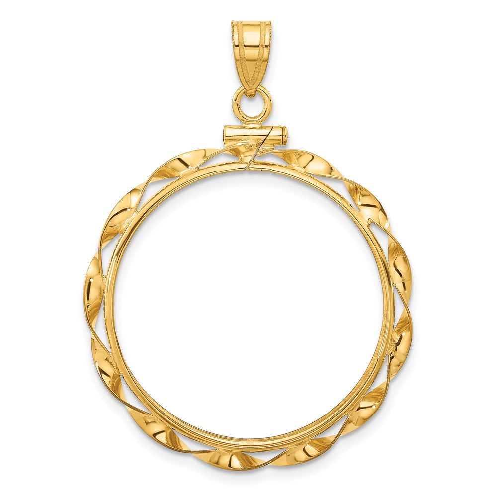 Wideband Distinguished Coin Jewelry 14k Polished Hand Twisted Ribbon 25.0mm x 2.35mm Screw Top Coin Bezel Pendant