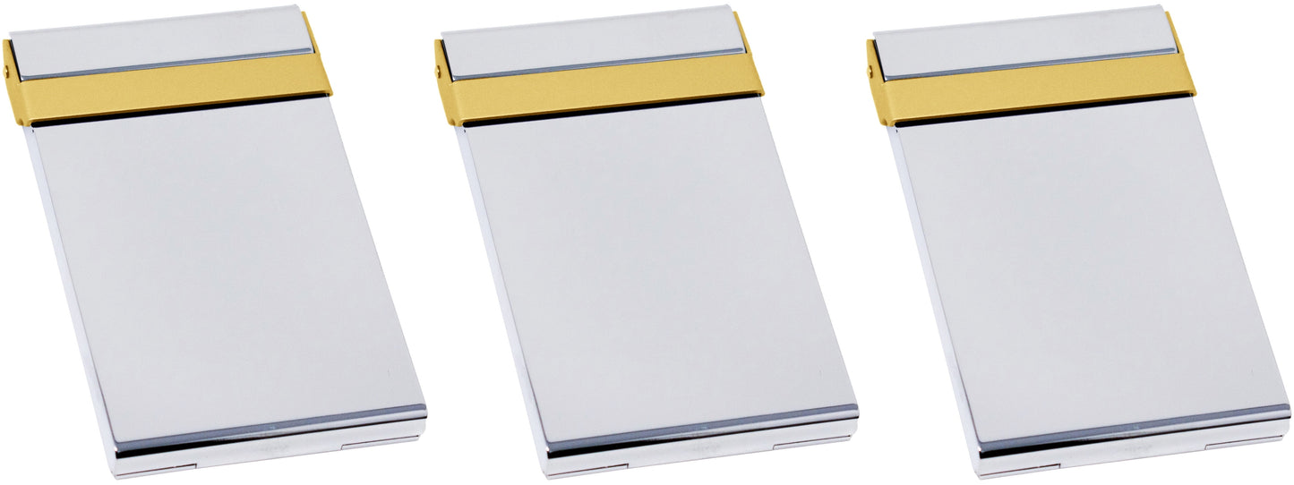 Set of 3 Brushed Metal Business Card Case Holders With Bar Closure Mechanism (Vertical, Silver Gold)