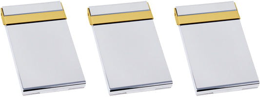 Set of 3 Brushed Metal Business Card Case Holders With Bar Closure Mechanism (Vertical, Silver Gold)