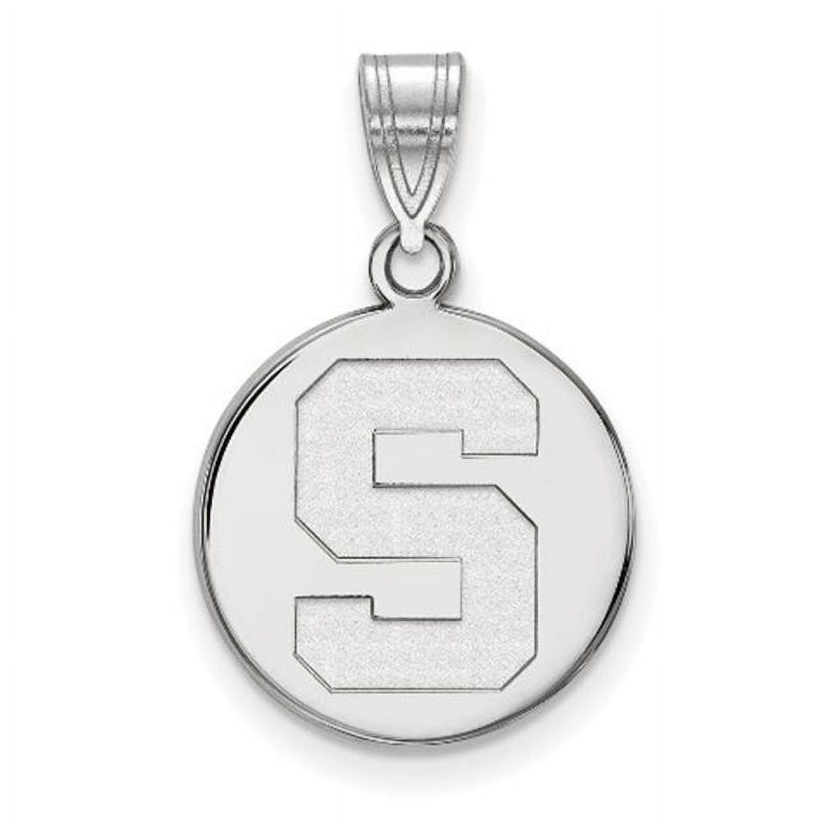 Sterling Silver Rhodium-plated LogoArt Michigan State University Letter S Medium Disc Pendant Q-SS039MIS