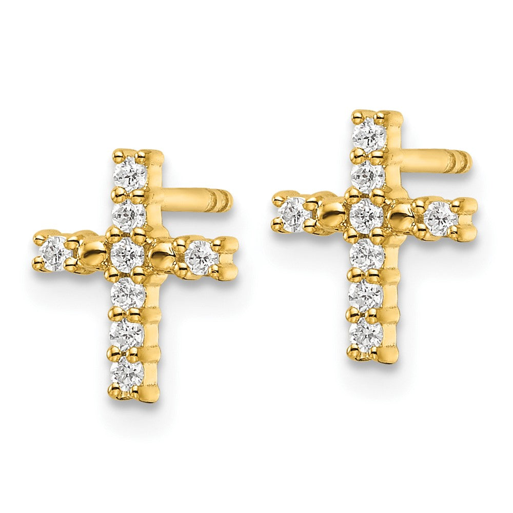 14K Gold Polished Diamond Cross Post Earrings