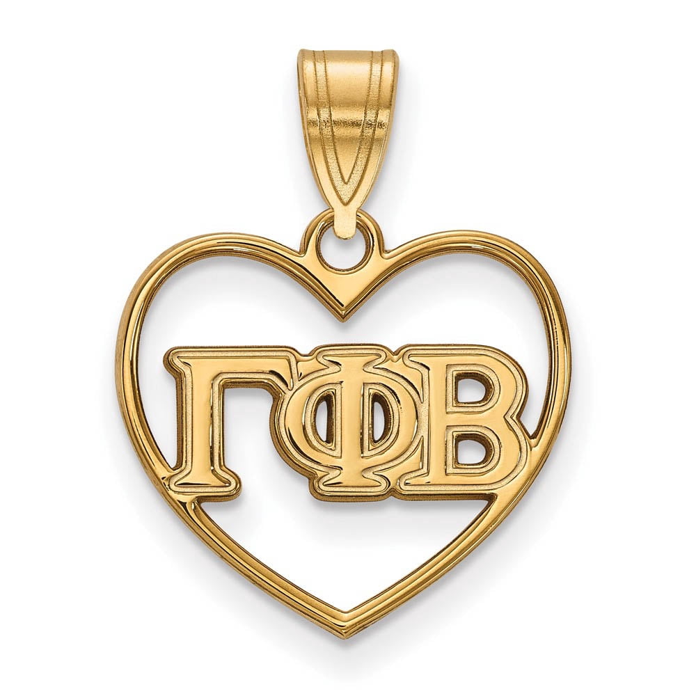 Sterling Silver w/ 14K Yellow Gold-Plated Official Licensed Greek Sororities Gamma Phi Beta (???) Heart Pendant