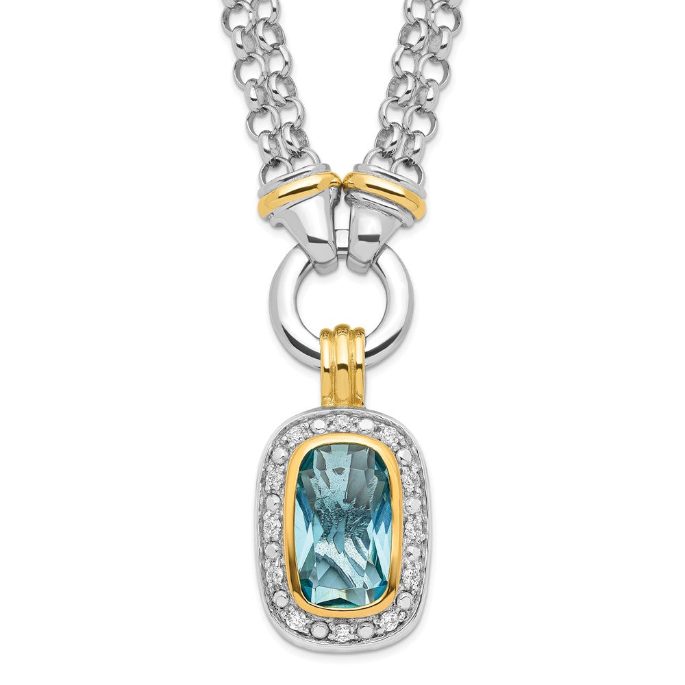Sterling Silver Flash Gold-plated Clear and Blue CZ 16 inch Necklace 16 Inches