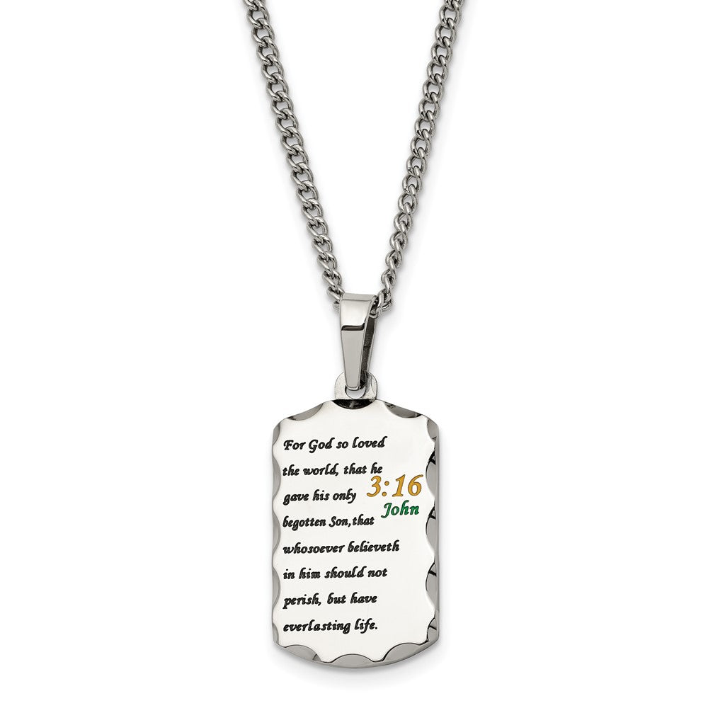 Stainless Steel Polished Acid Etched John 3:16 Dog Tag 24in Necklace