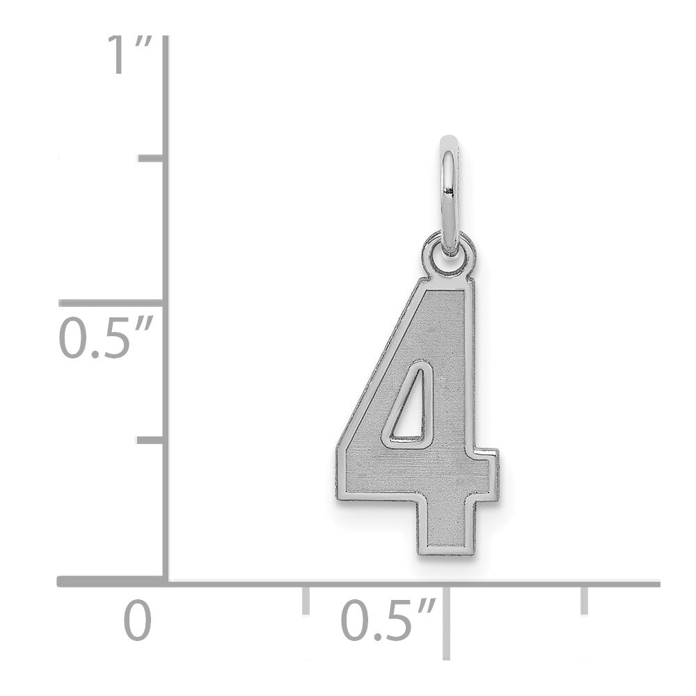 Sterling Silver/Rhodium-plated Satin Number 4 Charm