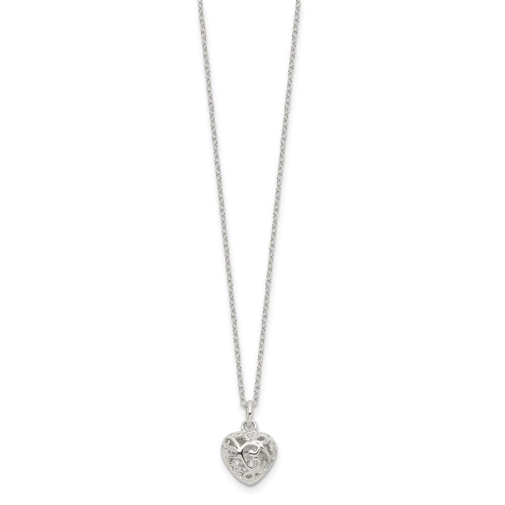Sterling Silver Polished Puffed Filigree Heart 18 inch Necklace 18 Inches