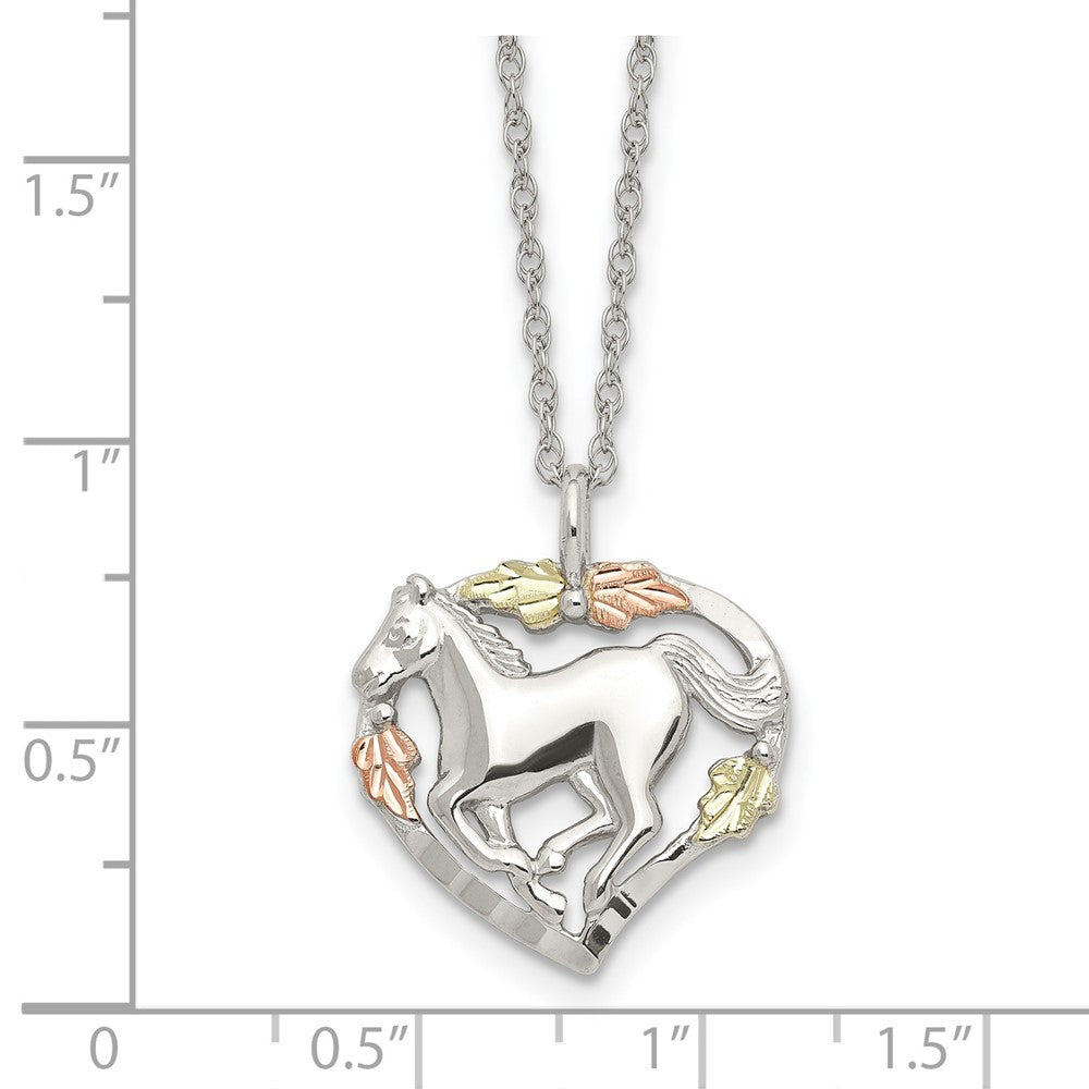 Landstrom's Mt. Rushmore Black Hills Sterling Silver 12K Gold Accents Horse Within Heart 18 inch Spring Ring Clasp Necklace 18 Inches