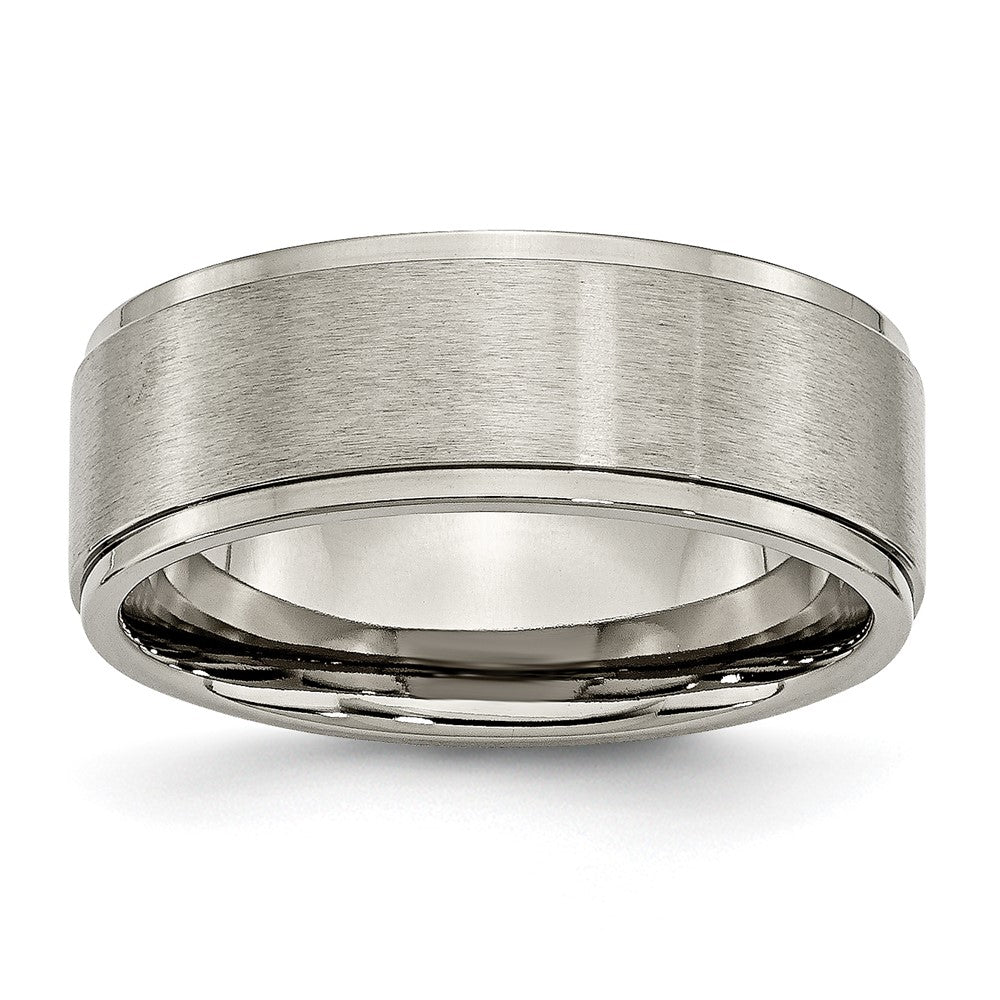 Titanium Brushed Center 8mm Ridged Edge Band Size - 15