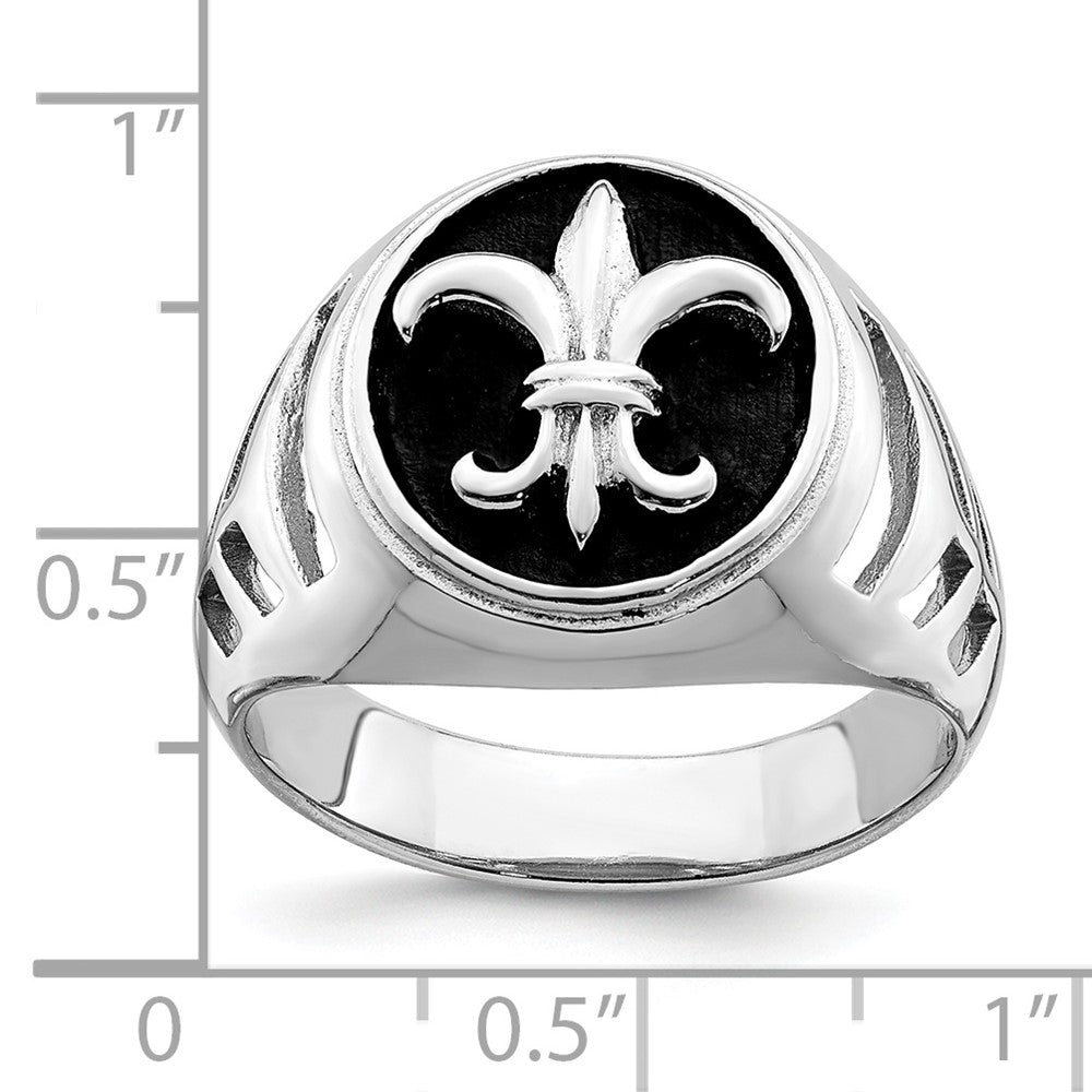 Sterling Silver Rhodium-plated & Antiqued Plated Fleur de lis Ring