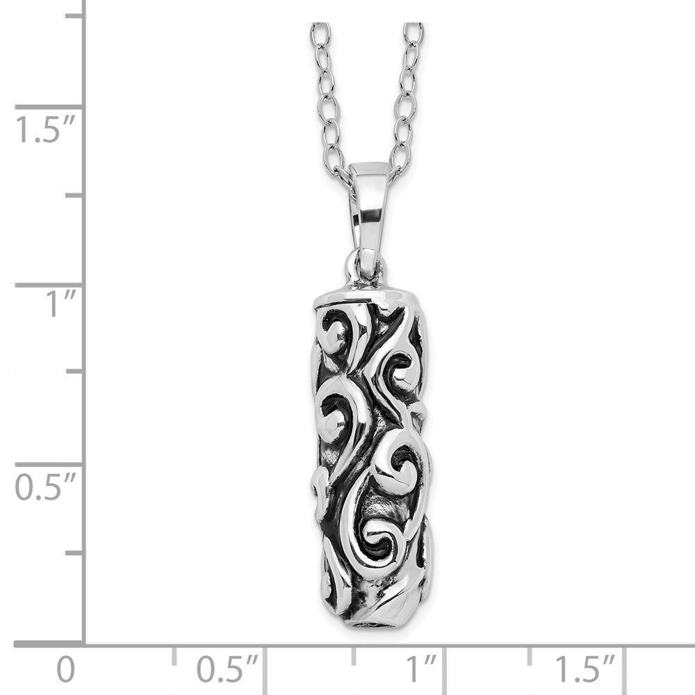 Sentimental Expressions Sterling Silver Rhodium-plated Antiqued Cylinder Remembrance Ash Holder 18 Inch Necklace 18 Inches