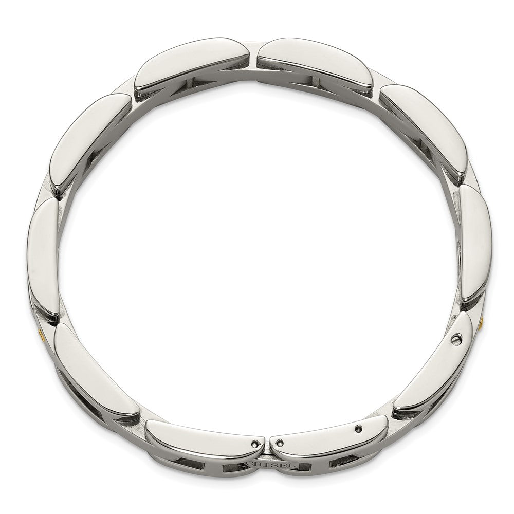 Chisel Stainless Steel Polished with 14K Gold Accent and 1/15ct. Diamond 8.25 inch Link Bracelet 8.25 inches