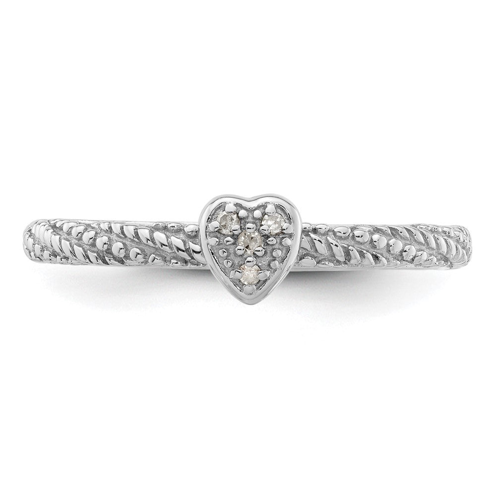 Sterling Silver Diamond Stackable Expressions Textured Heart Ring Size -9