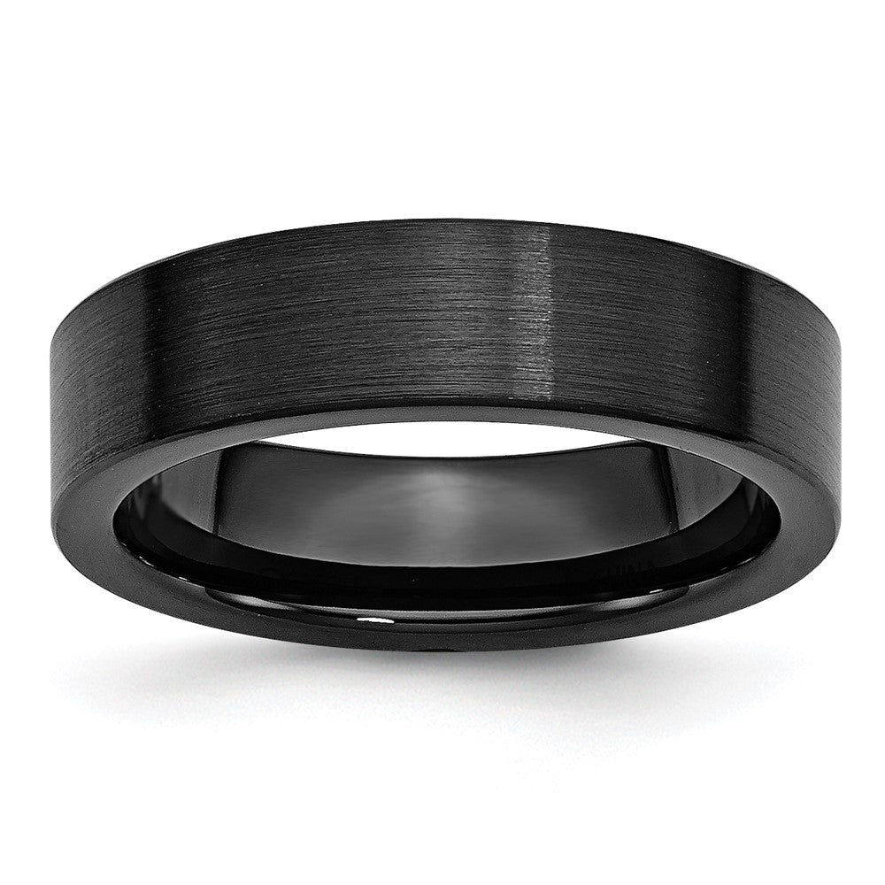 Black Ceramic Flat 6mm Brushed Band Size - 12.5