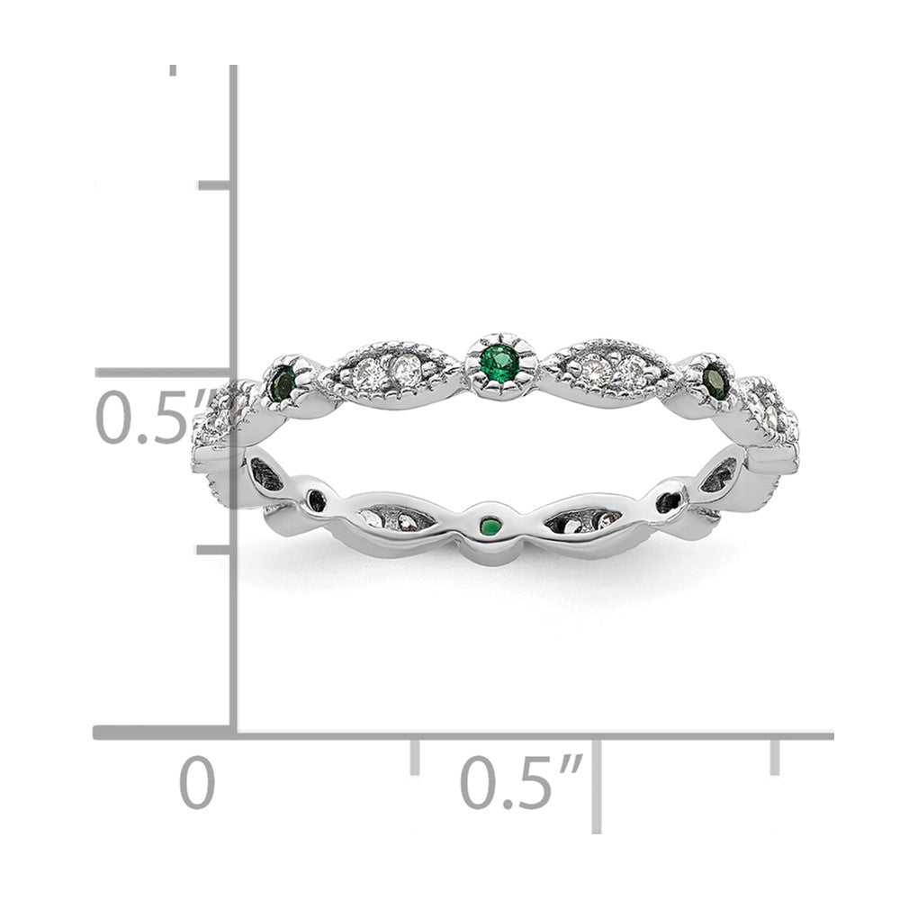 Sterling Silver Stackable Expressions Created Emerald Diamond Ring Size -5