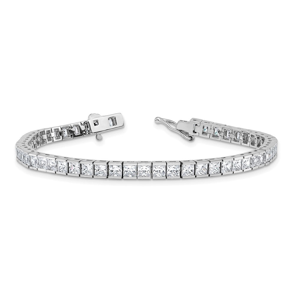 Sterling Shimmer Sterling Silver Rhodium-plated Square 3mm x 3mm CZ 53 Stone 7 inch Bracelet 7 inches