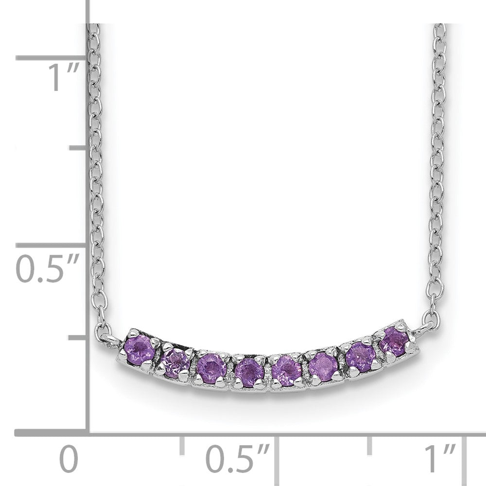 Sterling Silver Rhodium plated Amethyst Bar w/2in ext Necklace 16 Inches