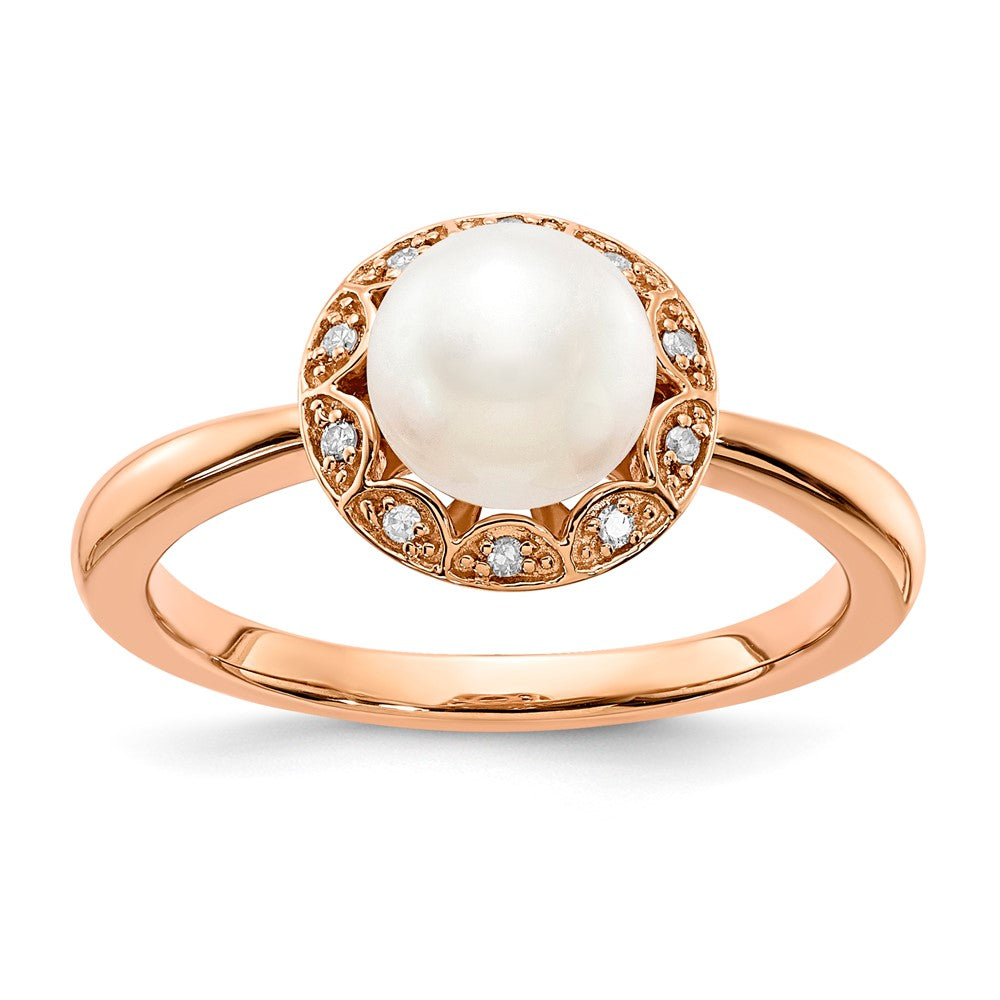 10k Rose Gold Pearl & Diamond Ring
