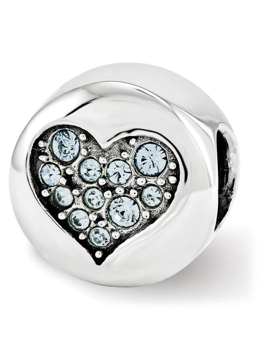 Sterling Silver Reflections Mar Blue Crystal Courage Heart Bead