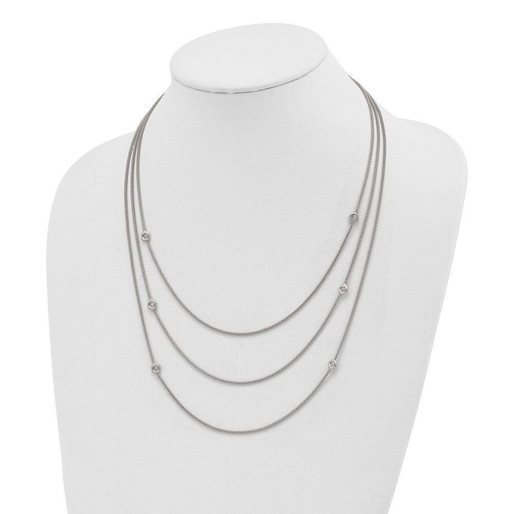 Sterling Silver Polished Multi Strand CZ w/2 in ext Necklace