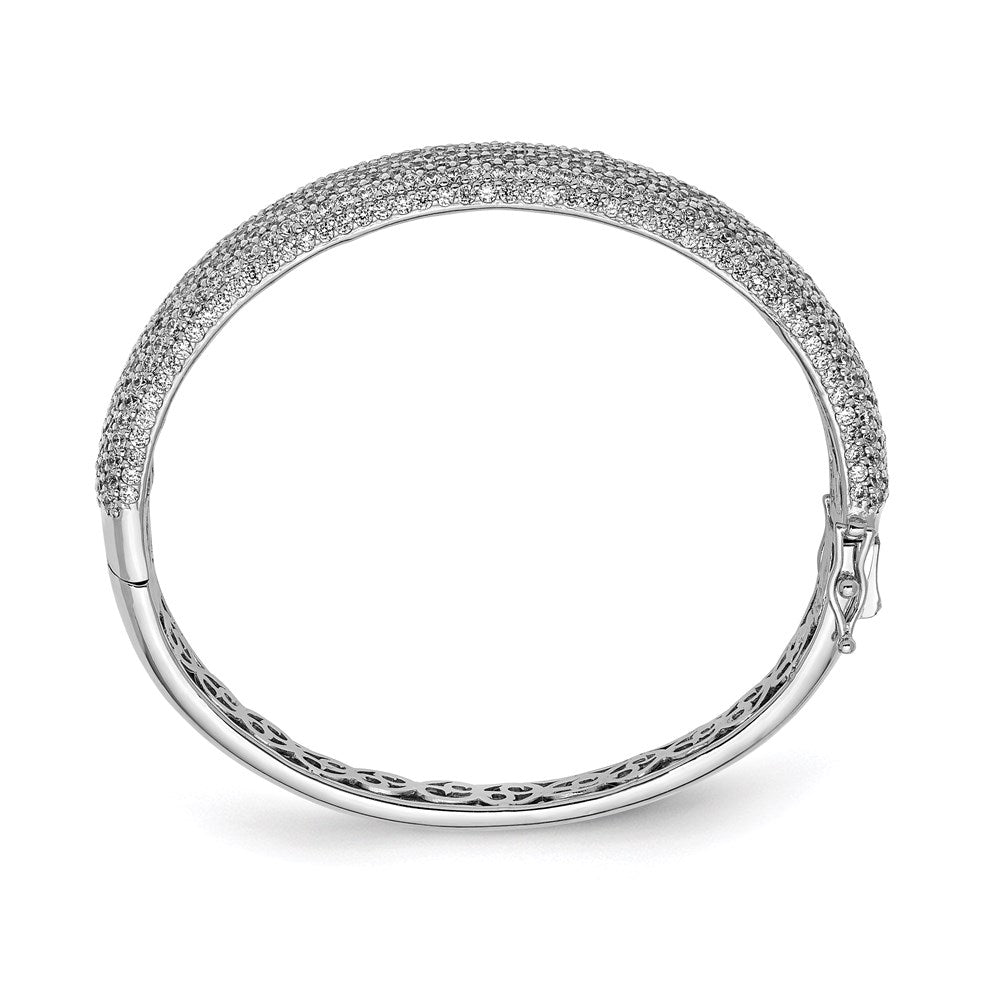 Sterling Shimmer Sterling Silver Rhodium-plated 568 Stone CZ Pav‚ Hinged Bangle 6.5 inches