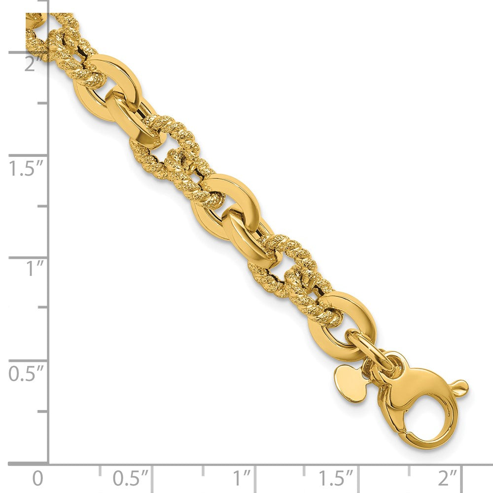 14K Polished and Textured Fancy Link Bracelet 7.5  inches