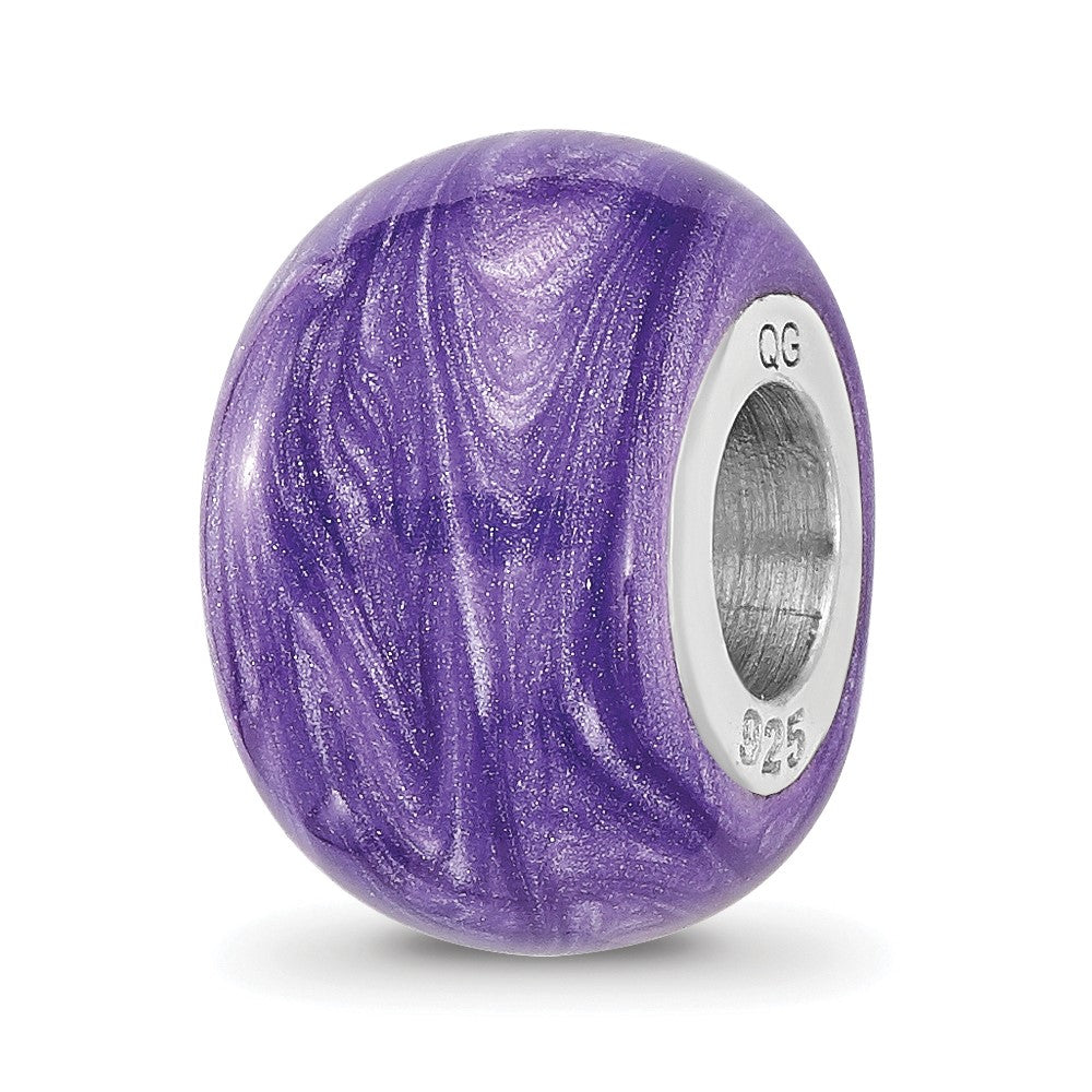 Sterling Silver Reflections Rhodium-plated Shimmer Purple Enameled Bead