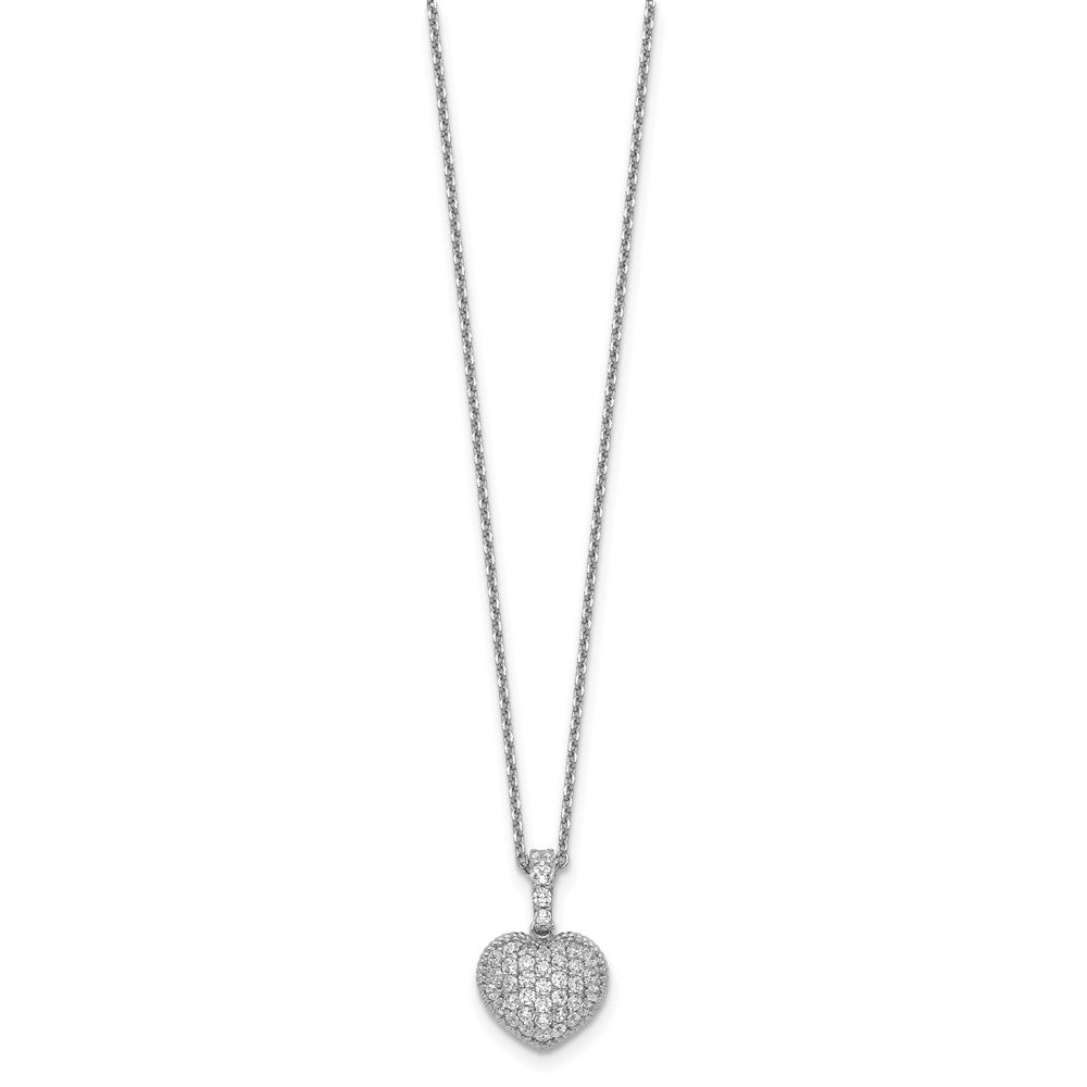 Sterling Shimmer Sterling Silver Rhodium-plated 16 inch 40 Stone Heart CZ Necklace with 2 inch extender 16 Inches