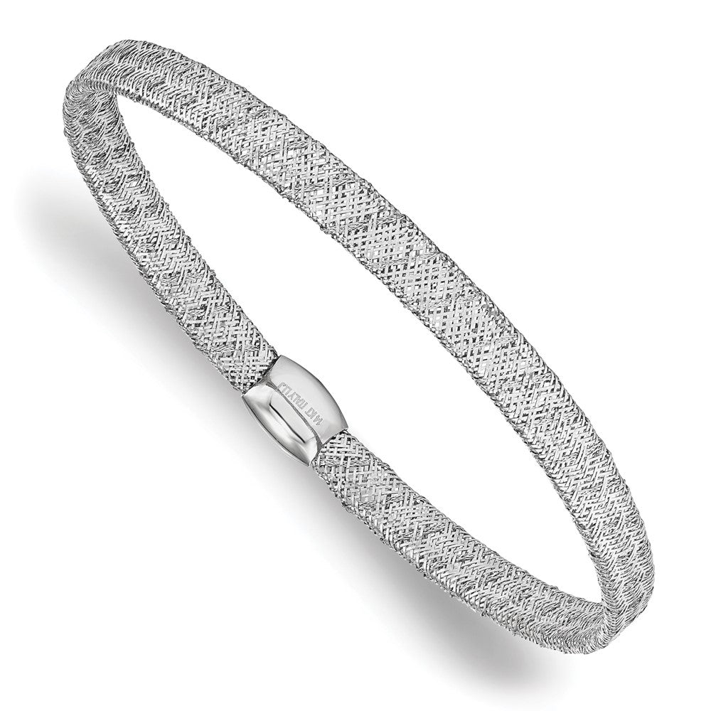 14K w/White RH-plating Fancy Stretch Bangle Bracelet 7.5  inches