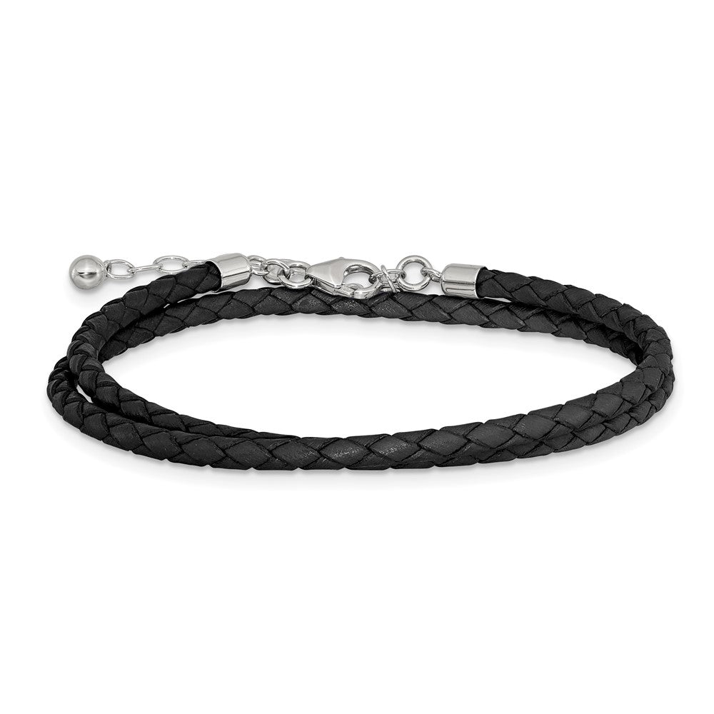 SS Reflections Black Leather Rh-plated 14in w/2in ext Choker/Wrap Bracelet 14 inches