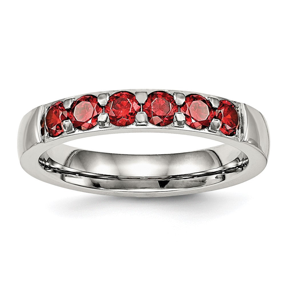 Stainless Steel Polished Red CZ 4mm Band Size - 5