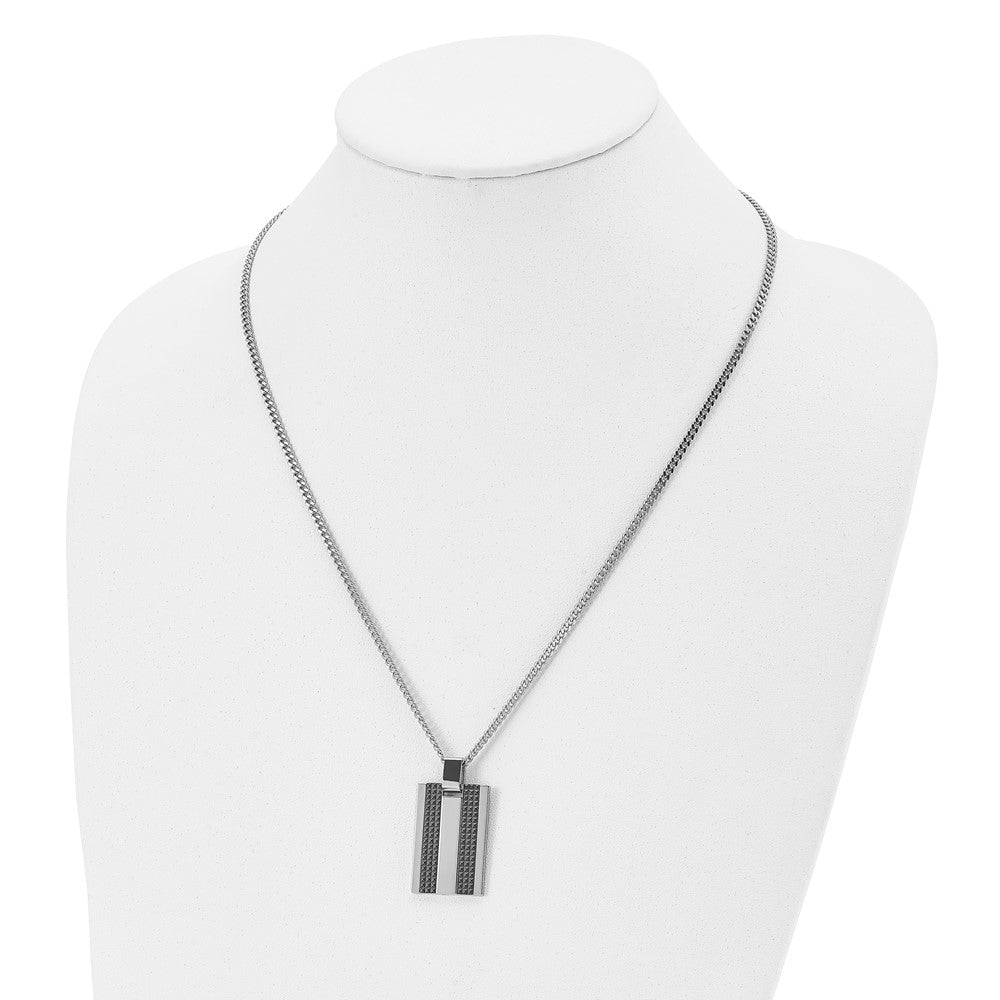 Stainless Polished & Textured Black IP-plated Dog Tag 22in Necklace