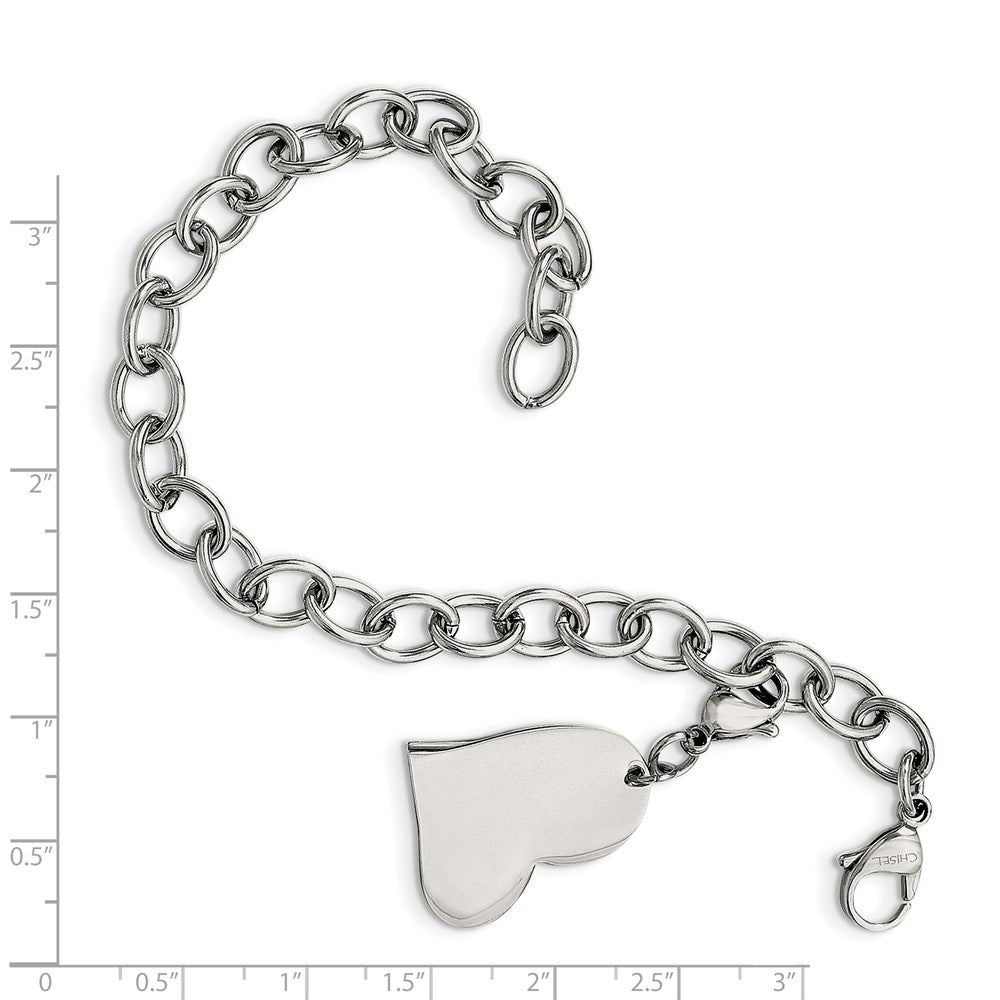 Stainless Steel Polished Link with Heart Lobster Clasp Charm 8 inch Bracel 8 inches
