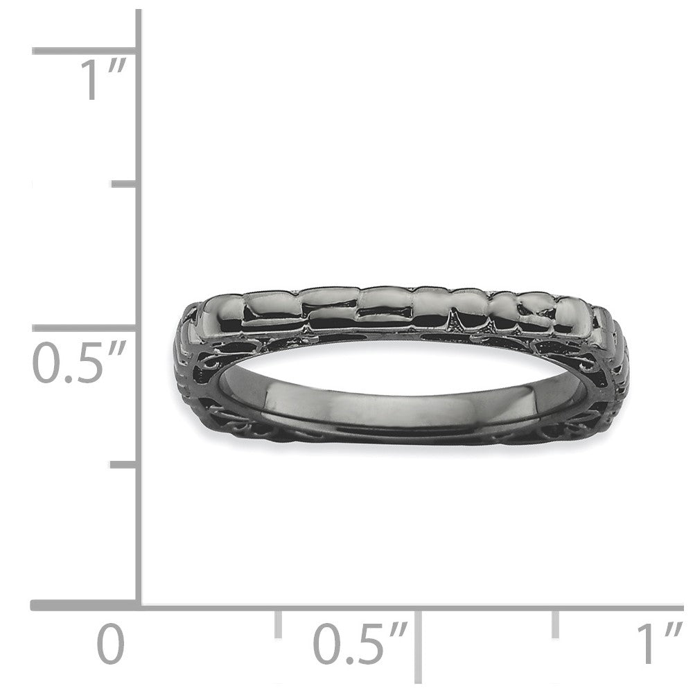 Sterling Silver Stackable Expressions Polished Black-plate Square Ring