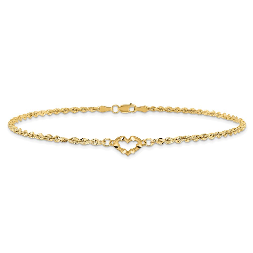 14k Diamond-cut Open Heart Rope Anklet 10 inches
