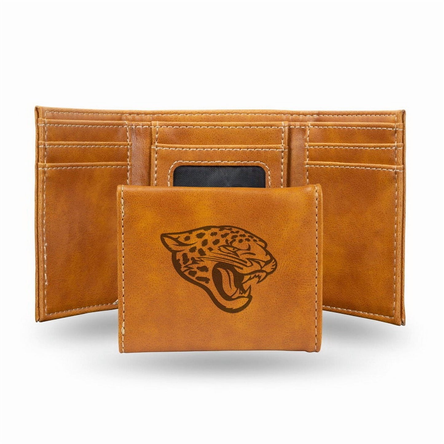 Football Rico Industries Jacksonville  Brown Laser Engraved Trifold Laser Engraved Tri-Fold Wallet - Men's Accessory
