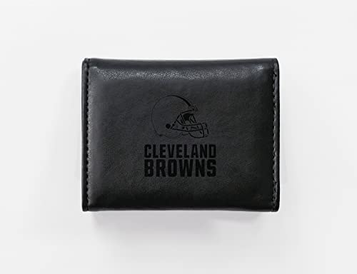 Football Rico Industries Cleveland Browns Black Laser Engraved Trifold Laser Engraved Tri-Fold Wallet - Men's Accessory