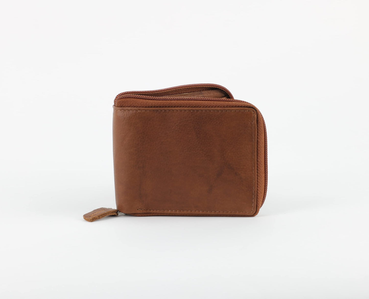 Tan Leather RFID Blocking Zip Around Top Flap Wallet