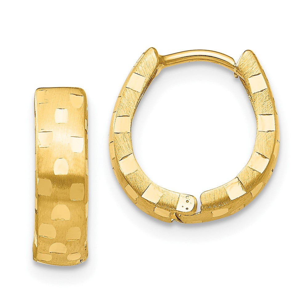10k Diamond Cut 4mm Patterned Hinged Hoop Earrings