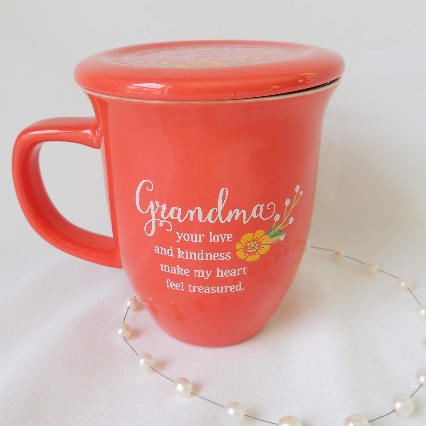 GRANDMA Coral Floral 15 oz. Ceramic Mug and Coaster Set Boxed QGM21142
