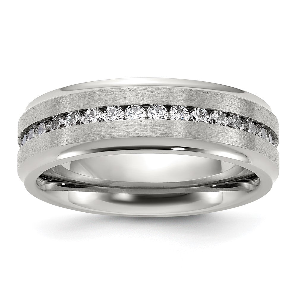 Chisel Titanium Polished with Brushed Center and CZ 7mm Band Size - 9.5