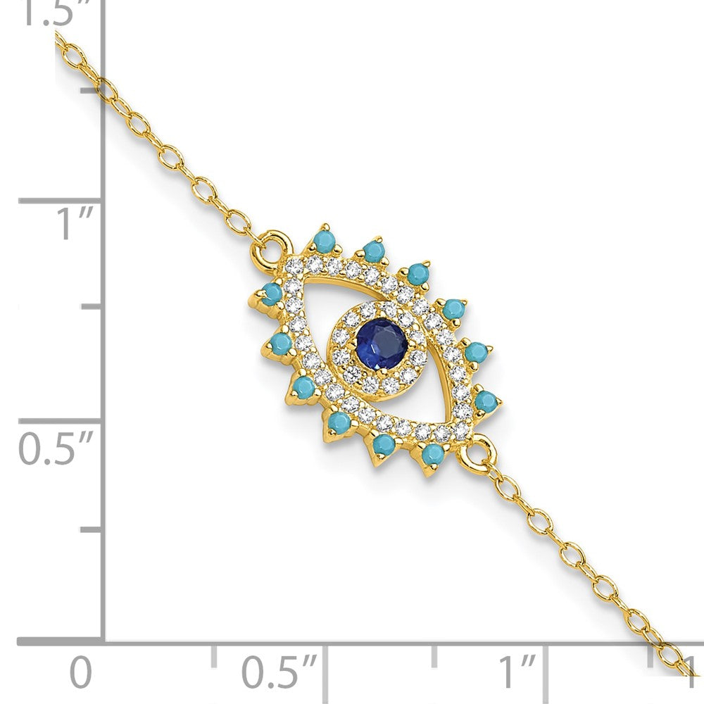 Sterling Silver Gold-tone Glass and Glass Crystal Evil Eye Bracelet
