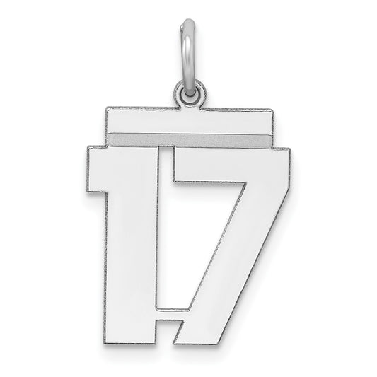 Sterling/Silver Rhodium-plated Polished Number 17 Charm