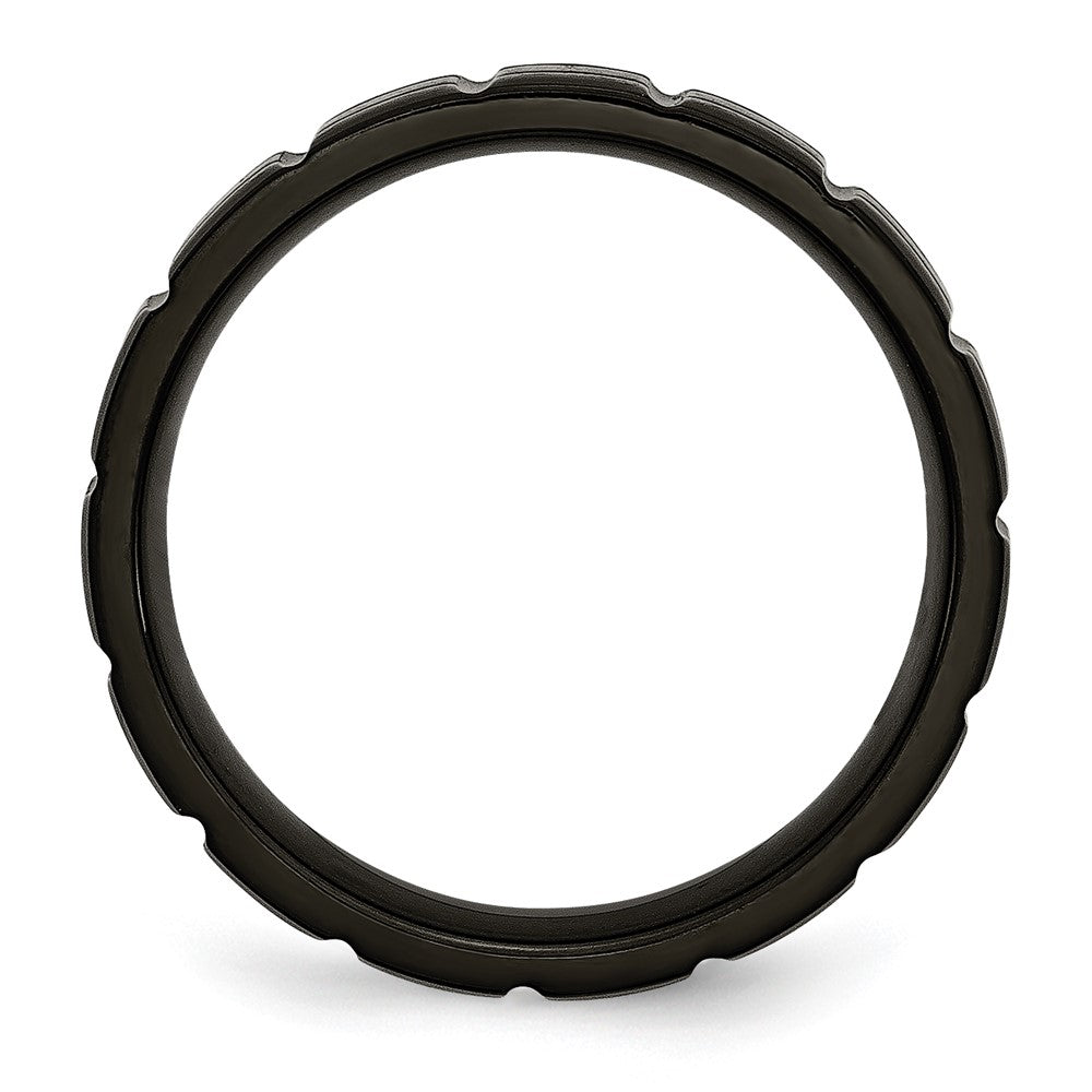Titanium Brushed and Polished Black IP-plated 6mm Notched Band Size - 7