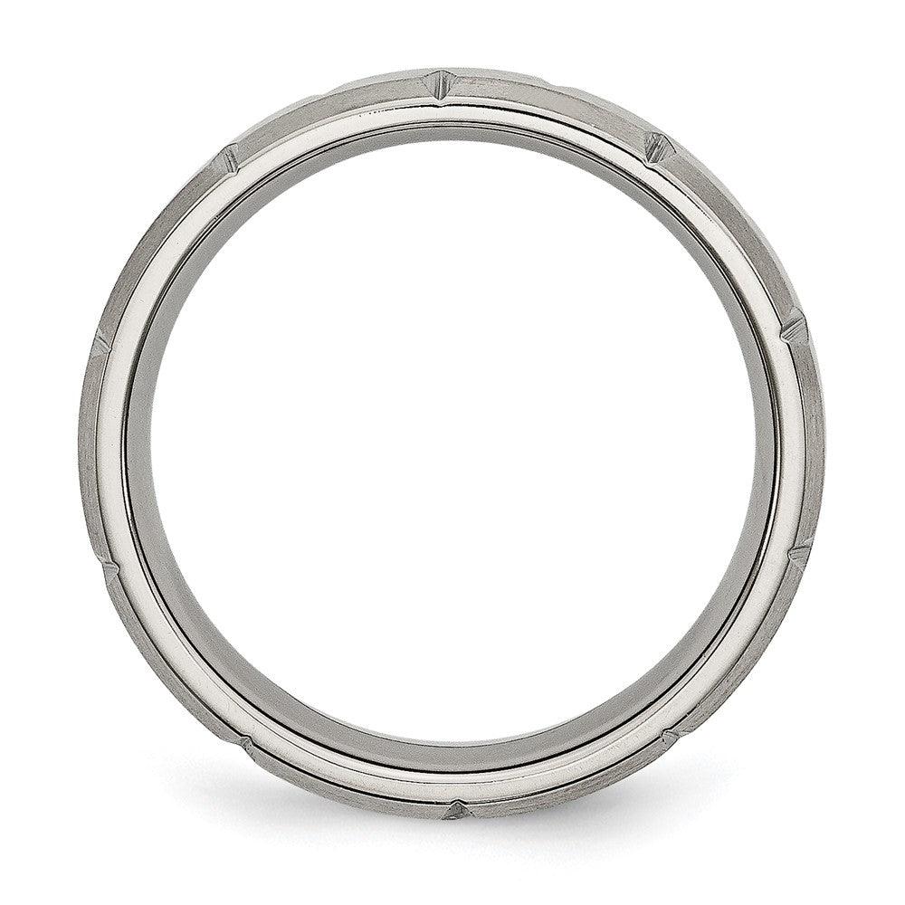 Titanium Brushed 6mm Beveled Edge Notched Band Size - 12