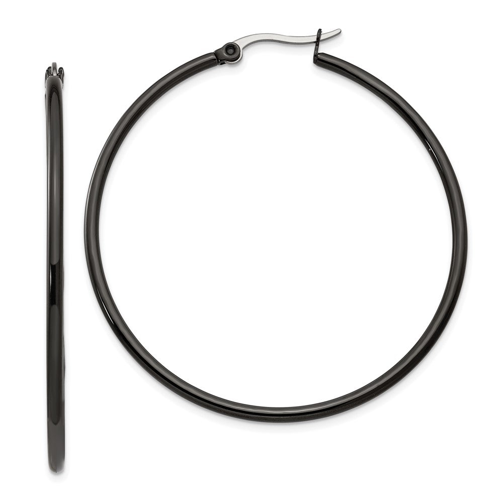 Stainless Steel Polished Black IP-plated 48mm Diameter Hoop Earrings