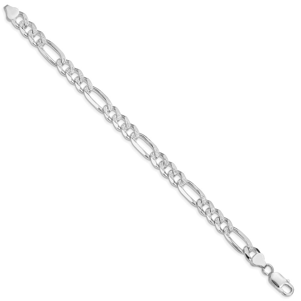 Sterling Silver Rhodium-plated 8mm Pav‚ Flat Figaro Chain
