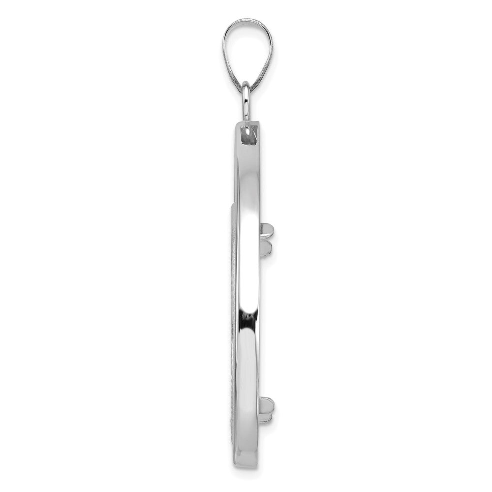Wideband Distinguished Coin Jewelry 14k White Gold Polished and Diamond-cut Teardrop 27.0mm Prong Coin Bezel Pendant